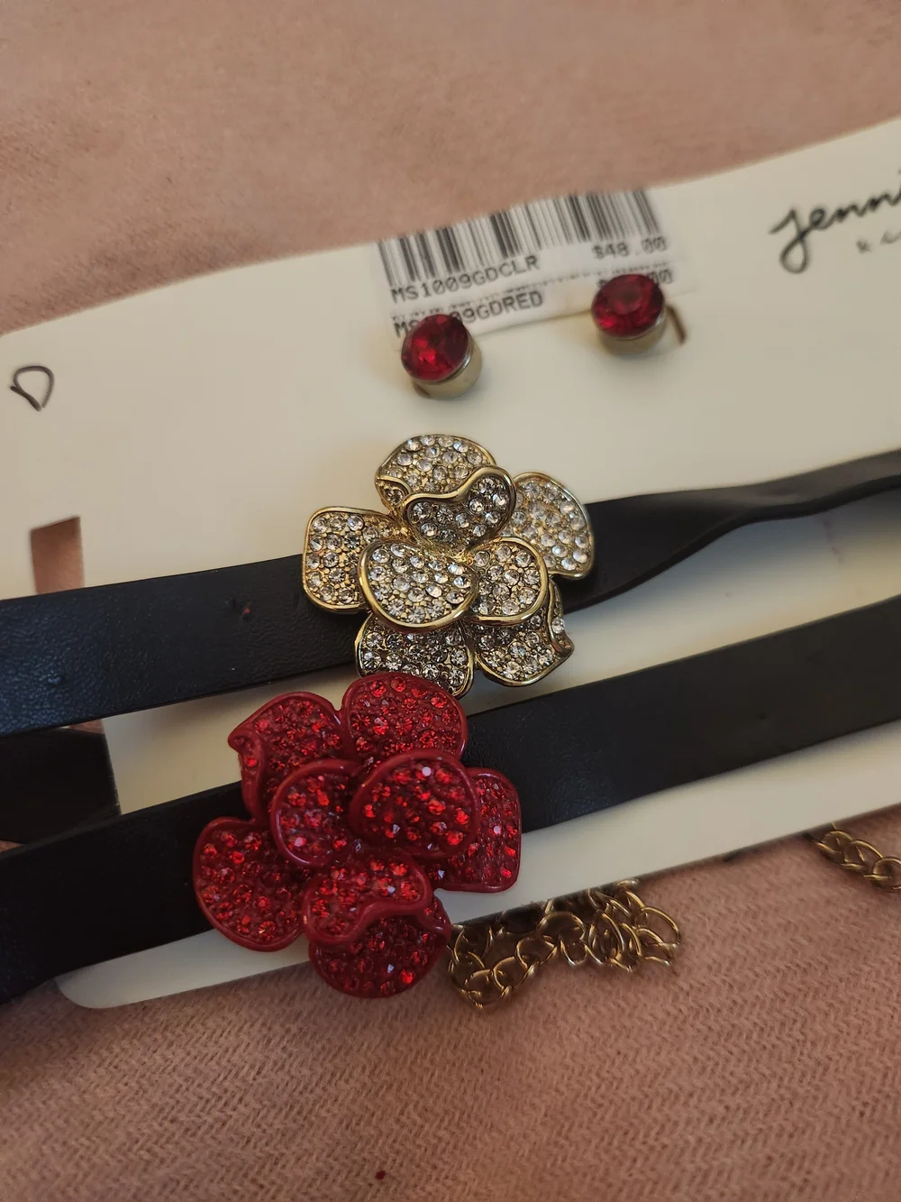 Jennifer & Company Black Choker Set with Red and Gold Floral Accents